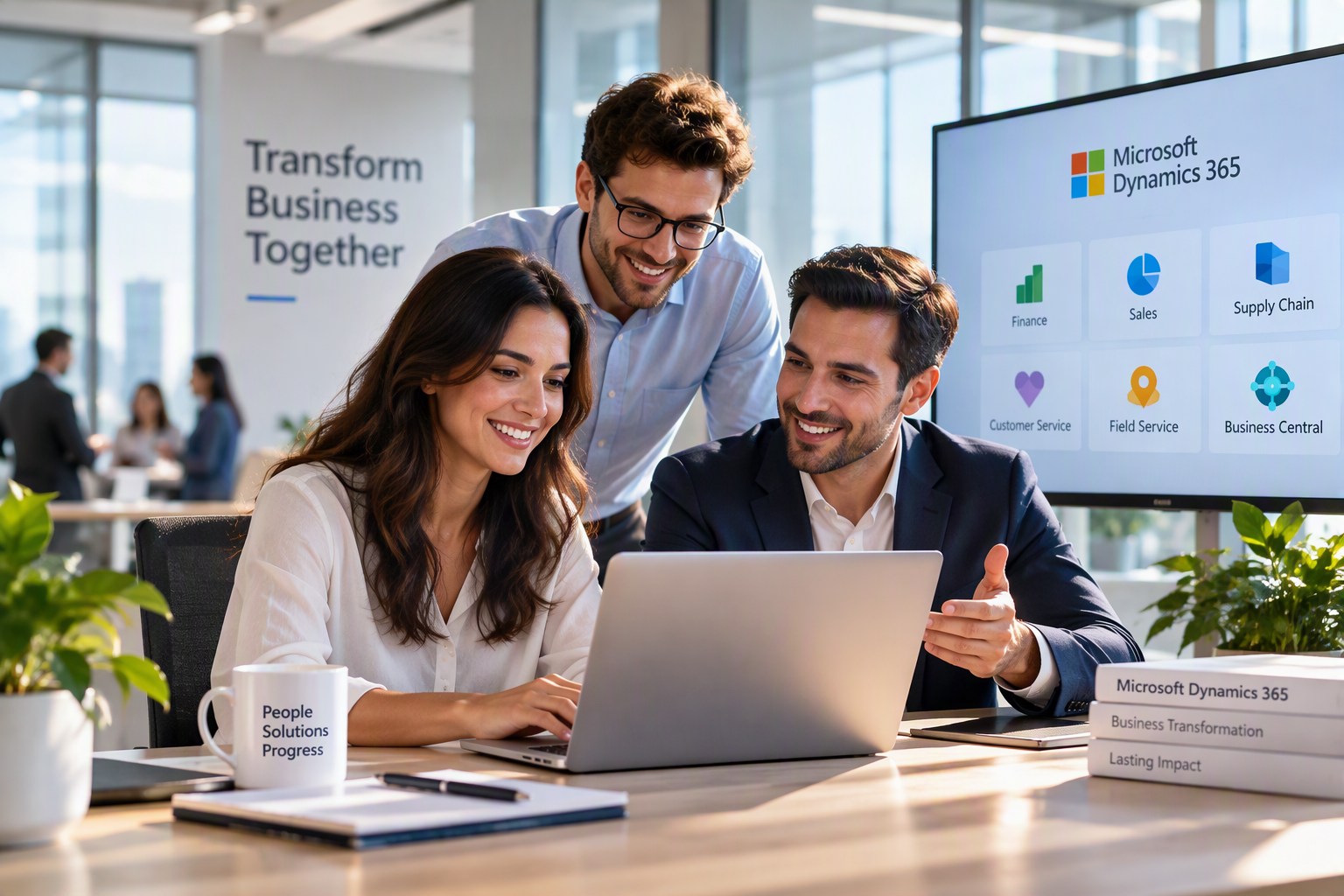 Enterprise team collaborating on Microsoft Dynamics 365 business transformation