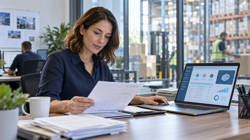 Operations specialist reviewing orders with an AI-assisted workflow