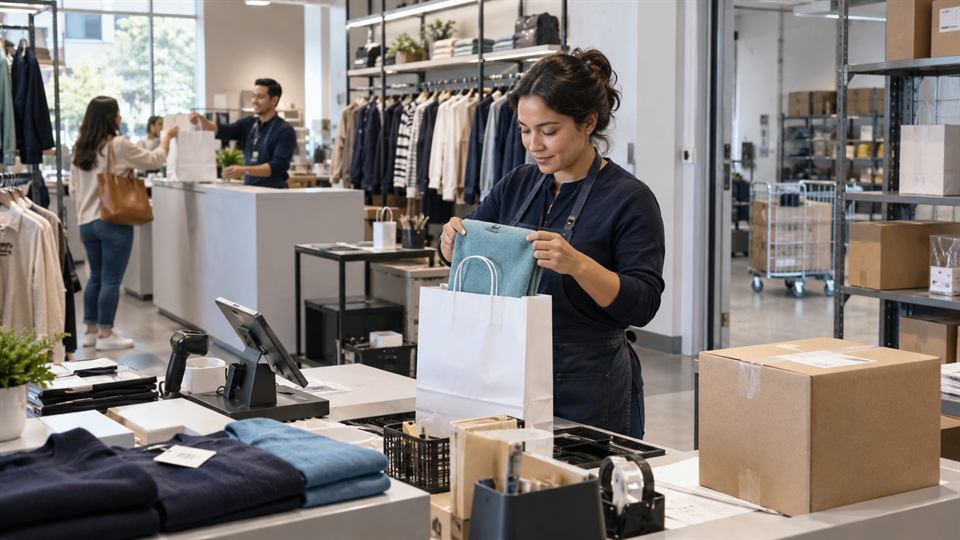 Retail specialist preparing an omnichannel order for pickup and shipment