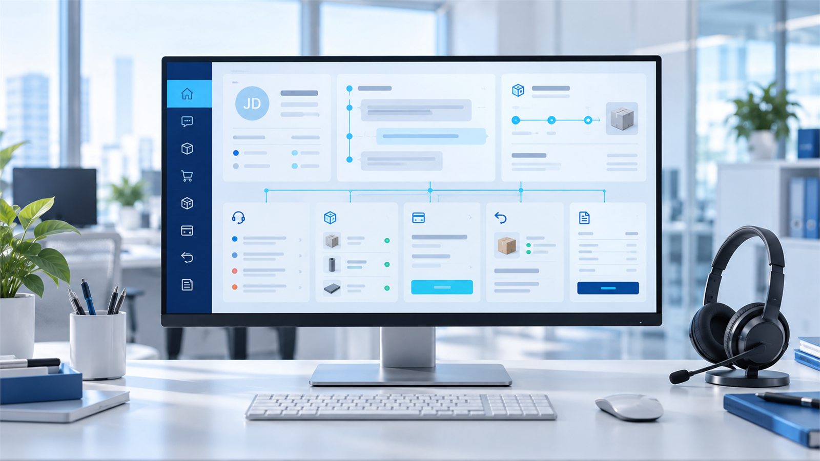 Connected customer service workspace for cases, orders, inventory, payments, returns and quotes