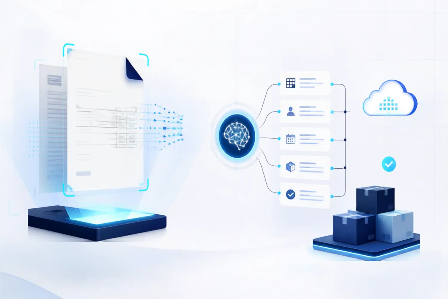 Modern purchase order processing with Microsoft 365, showing an operations team using AI-assisted document processing and inventory workflows.